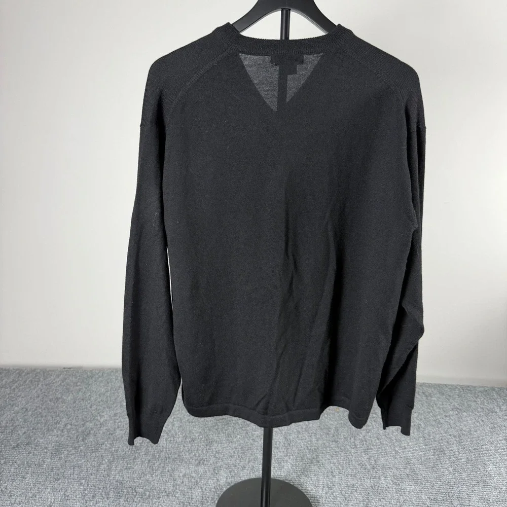VTG 90's J. Crew Mens Black 100% Merino Wool V-Neck Sweater Size M Lightweight